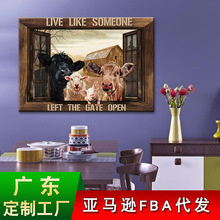 亚马逊趣味动物厨房装饰画喷绘奶牛帆布艺术壁画复古家居客厅挂画