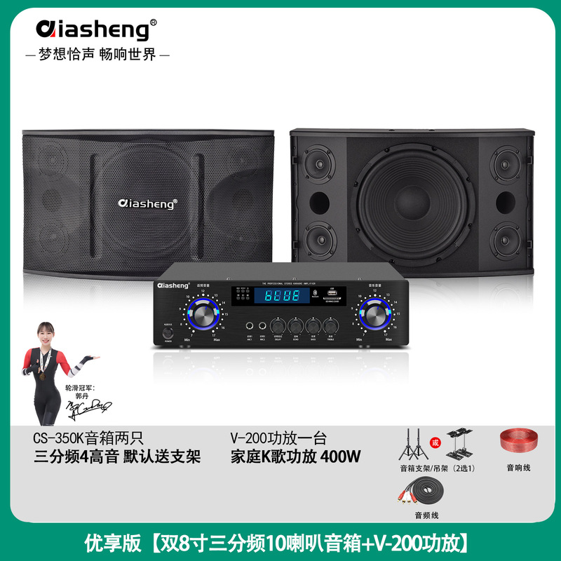 QIASHENG 家庭KTV音响套装卡拉OK点歌机专业音箱全套K歌影院设备|undefined
