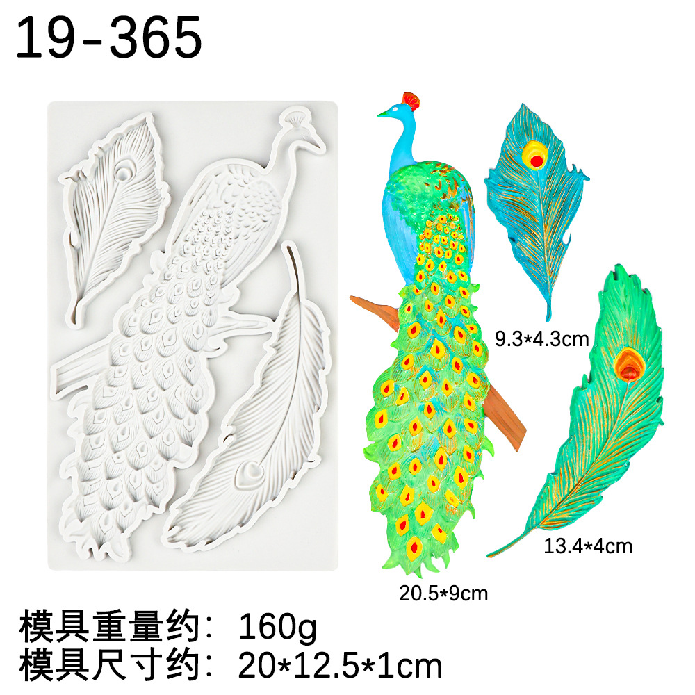 Molde de hojas de helecho de plumas de pavo real de chocolate fondant, molde de yeso de expansión de jabón hecho a mano de bricolaje, molde de decoración de pastel