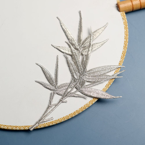 Embroidered bamboo leaf cloth patchwork ethnic style DIY fan jewelry box bag patch patching Hanfu decoration adhesive ironing
