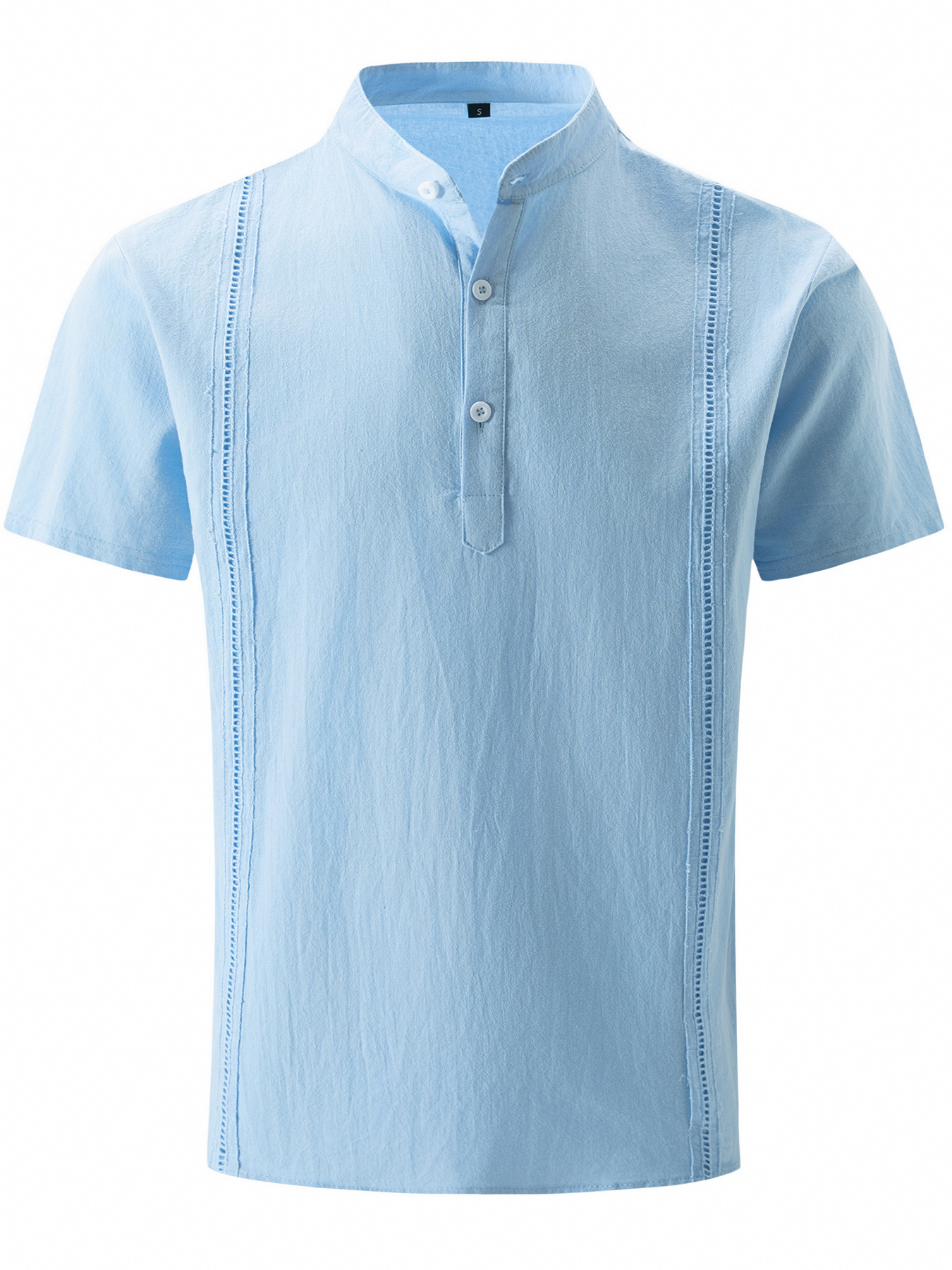 Camisa de lino y algodón para hombre con cuello mao playa_voghion.com