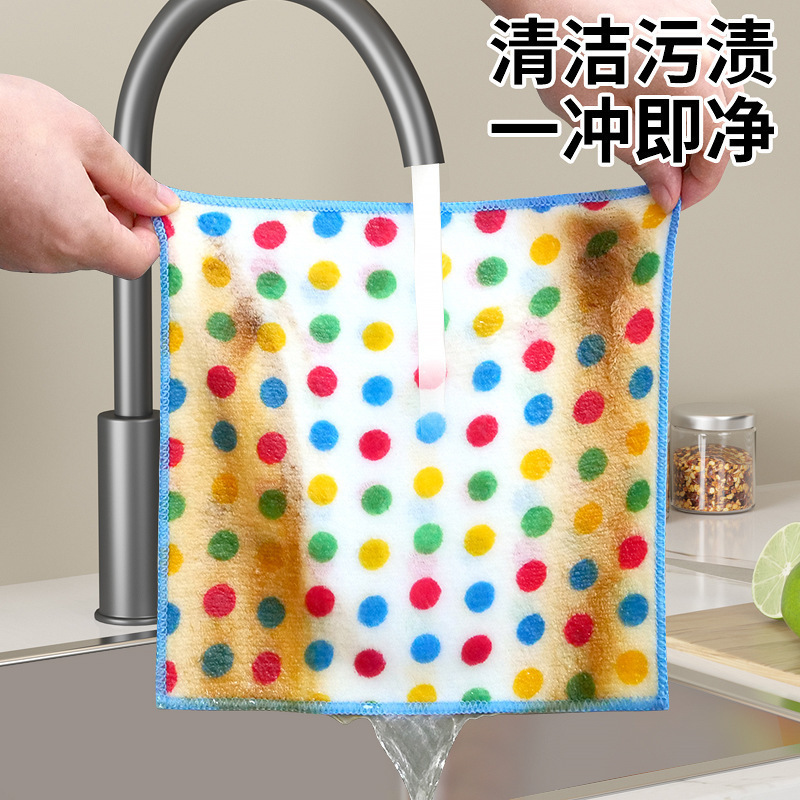 New Polka Dot Coral Velvet Kitchen Cloth for Wiping Tables, Thick Absorbent Dishwashing Towel, Household Hand Towel with Hanging Rope New Polka Dot Coral Velvet Kitchen Cloth for Wiping Tables, Thick Absorbent Dishwashing Towel, Household Hand Towel with Hanging Rope