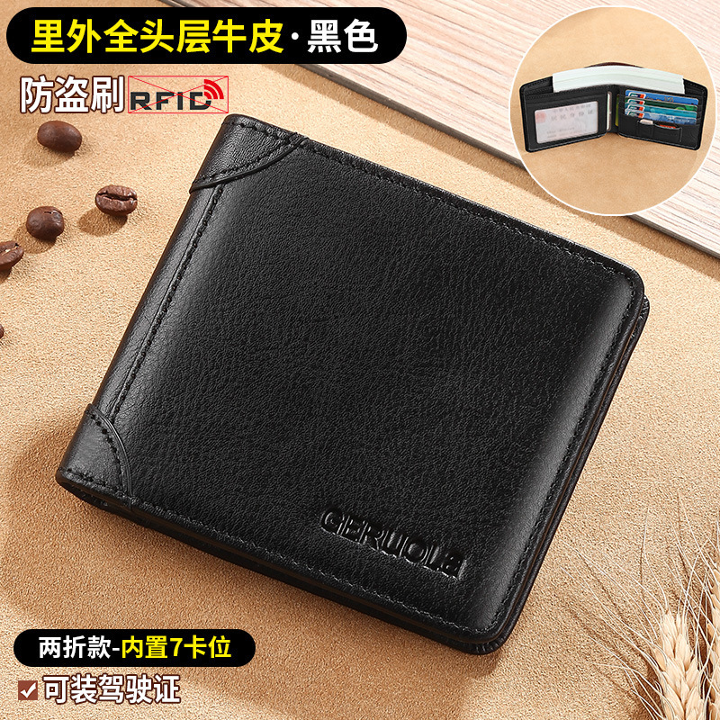 2025 nueva cartera de cuero auténtica para hombres cartera de gran capacidad corta horizontal cartera retro para hombres