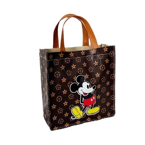 New internet celebrity cartoon open PU square bag handbag fashion mommy bag student lunch bag hand carry out shoulder bag