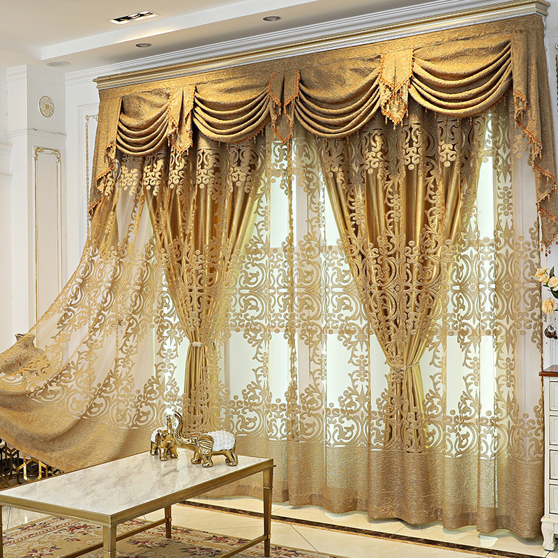 Atmospheric European-Style Window Screens, Blackout Curtains, Living Room Balcony, Villa, Golden Window Curtains, Curtain Heads, Cross-Border Amazon Aliexpress