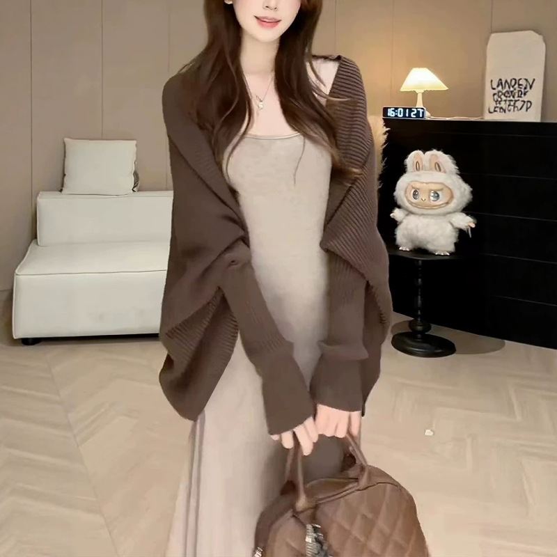 Old Money Style Bat Sleeve Elegant Knitted Cardigan for Women, Autumn Casual High-End Sweater Shawl Coat, Loose Top