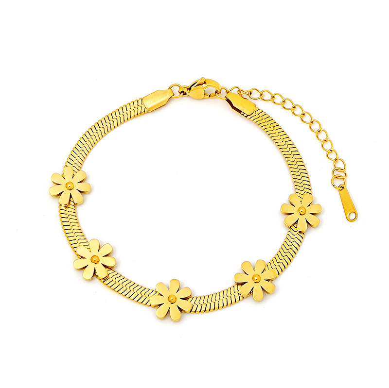 Flower Pattern Women's Gender Classic Style Flower Titanium Steel Plating Gold Plated Bracelets