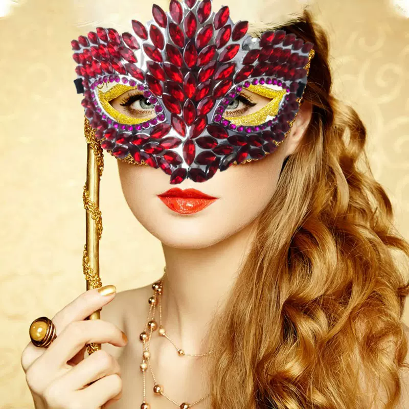 古风烫钻晩会面具跨境化妆舞会派对面具性感半脸面罩万圣节蕾丝