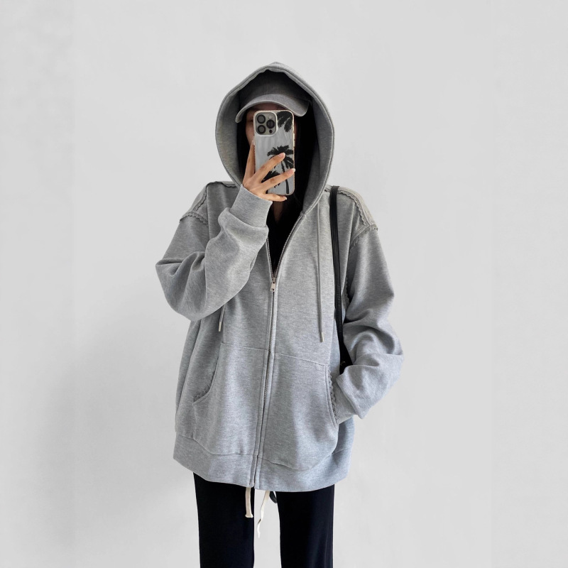 明星韩系同款卫衣外套休闲女宽松开衫春秋男女款落肩连帽卫衣外套|undefined