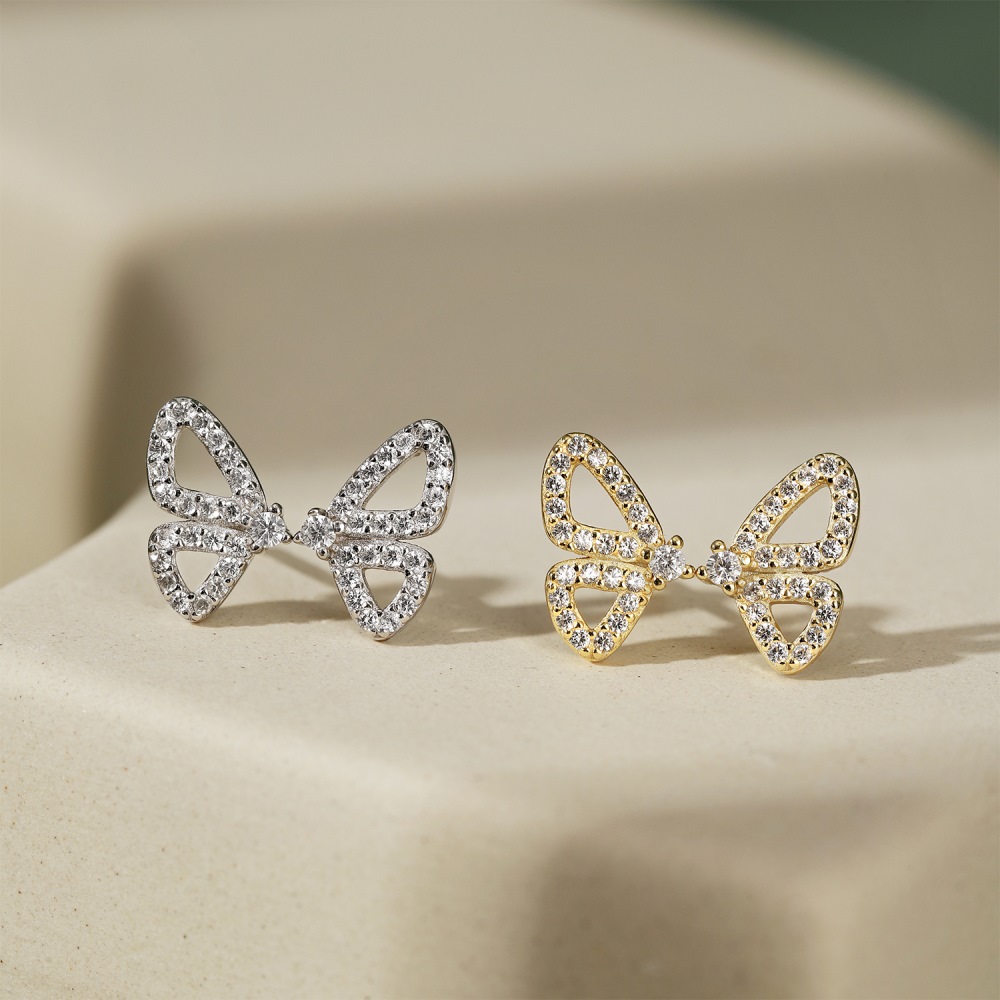 Sweet Butterfly Sterling Silver Plating Zircon Ear Studs 1 Pair
