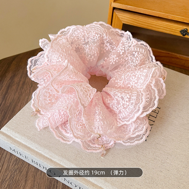 1 # anillo de cabello de encaje rosa 4 capas con cuentas 8-18cm