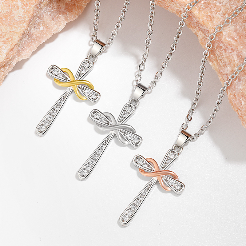 New product infinite 8-line pendant collarbone chain belief personality eternal cross necklace_voghion.com