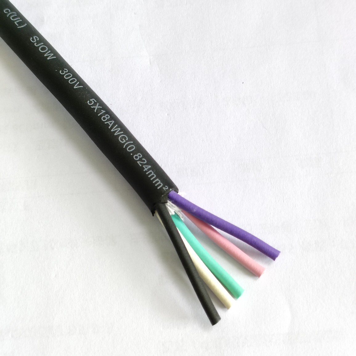五芯美标橡胶线"SJOW 5×18 AWG耐油防水户外防水抗老化连接线