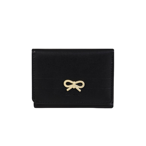 Korean-style tri-fold short pocket small wallet for Instagram girls, foldable leather card case with cute cartoon butterfly design