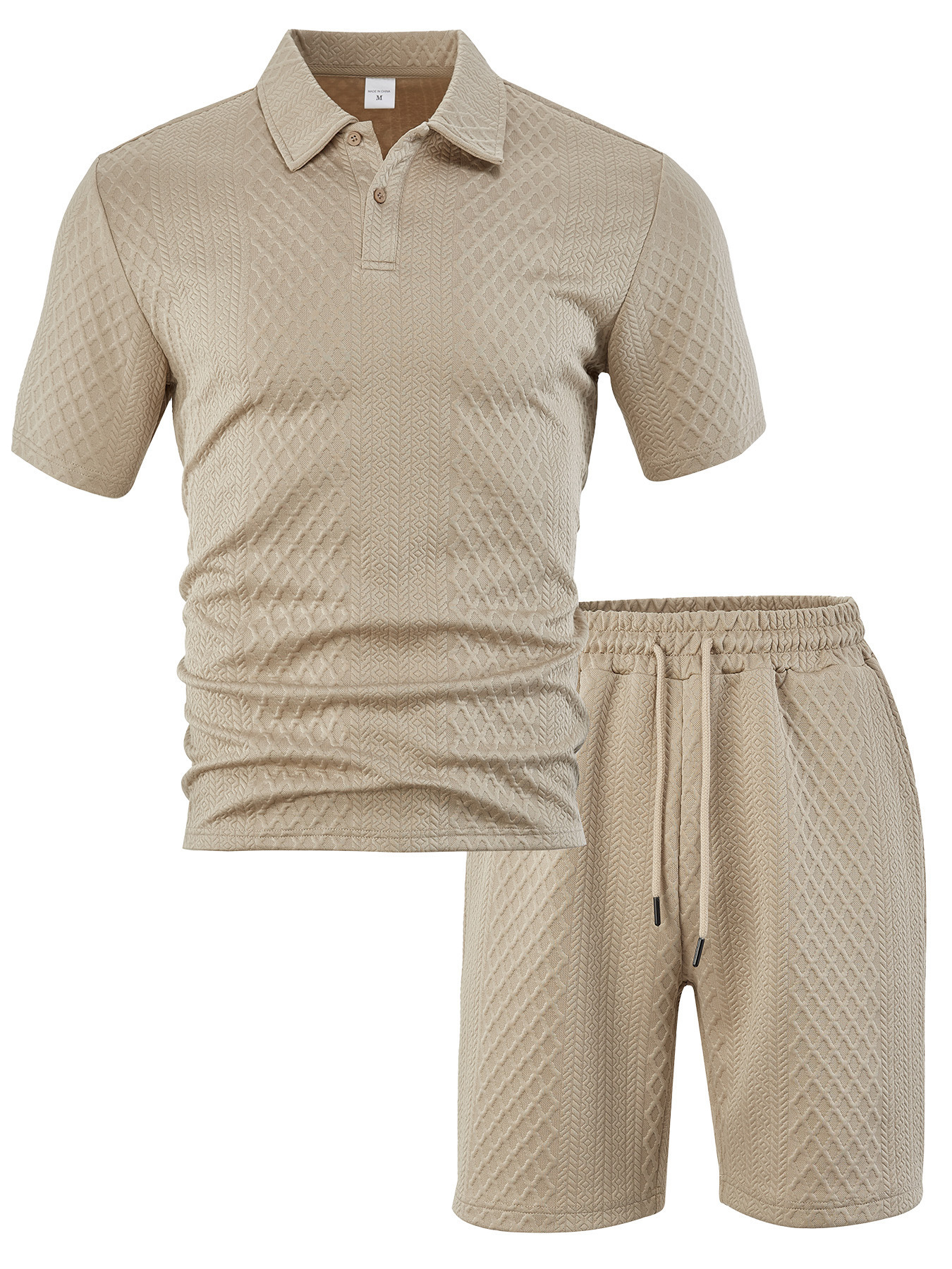 Herren Freizeit Sport Jacquard Polohemd Und Shorts Set Sommer_voghion.com