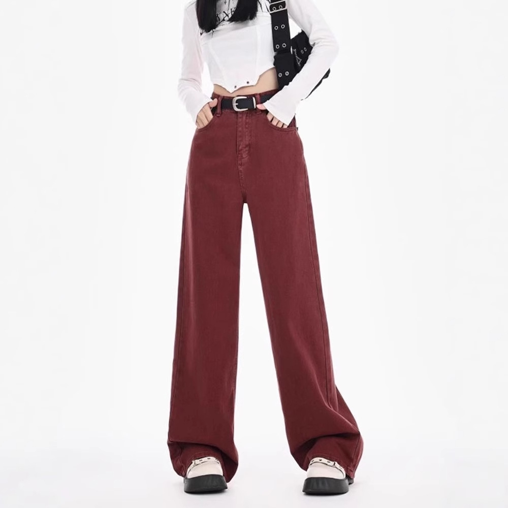 카색 협판 와이드 청바지 여성 춘추 트렌드 신상 갈색 아메리카노 빈티지