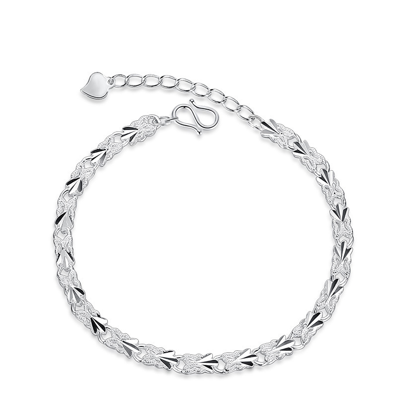 Silver-Plated Four-Leaf Clover Bracelet for Women, Lucky Heart Silver-Plated Bracelet, Adjustable Silver-Plated Bracelet, Heart-Shaped 520 Gift