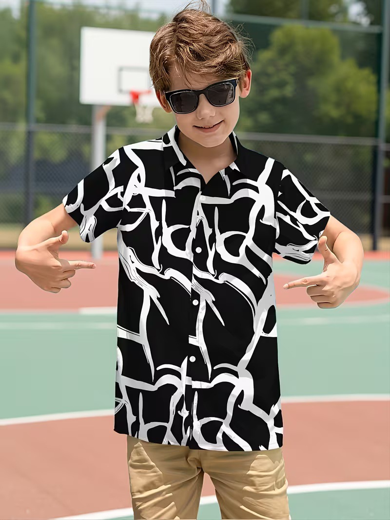 Fuente de fábrica de camisas transfronterizas con solapa casual impresión delgada camisa de flores hawaianas camisa para niños se puede diseñar