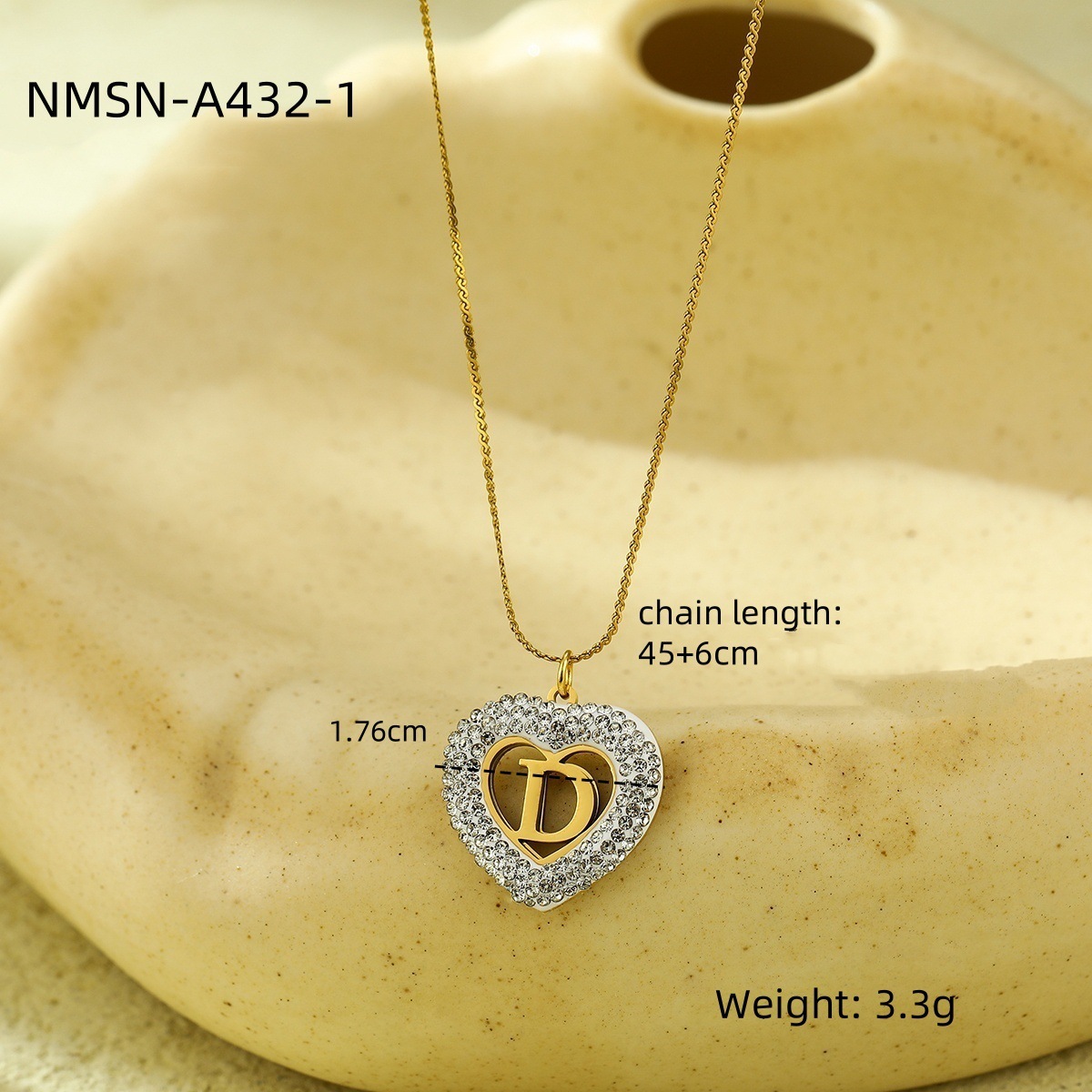 Women's Gender Plating Design Wholesale Jewelry Lady Heart Shape 304 Stainless Steel Zircon Plating Pendant Necklace