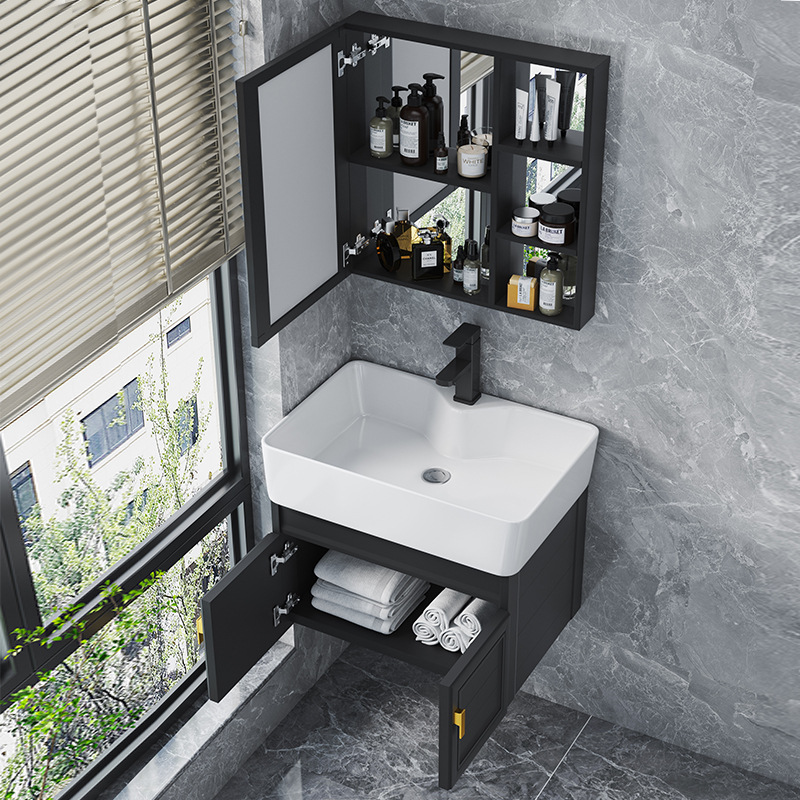 Pequeño espacio apartamento de aluminio gabinete de baño combinación integrada lavabo de cerámica mini lavabo baño lavabo combinación gabinete