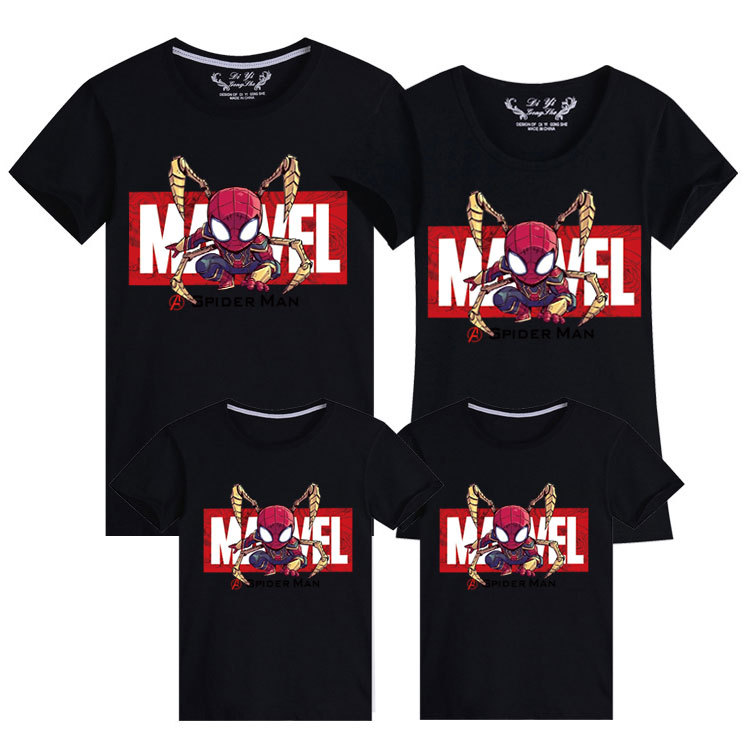 Superhéroe vengadores camiseta manga corta padre-hijo ropa base camisa suelta ropa de verano araña-hombre ropa para niños estilo occidental