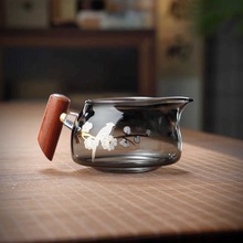 玻璃公道杯木把公杯分茶器高硼硅玻璃木雀梅花分茶杯玻璃公道杯