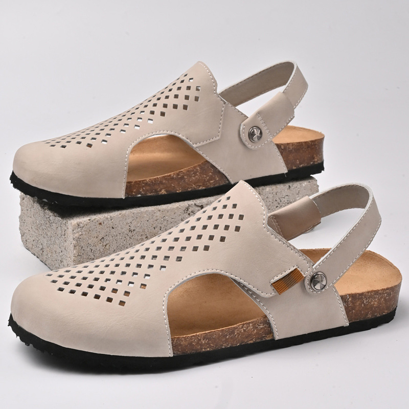 Transfronterizos de verano de color sólido bolsas de cuero de vaca zapatillas de medias zapatillas de viento casuales de un pie sandalias de playa de Bocken