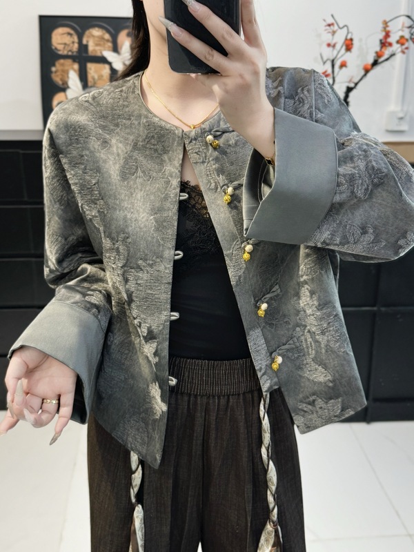 2025秋季新款新中式复古人丝章绒炒色外套宽松百搭开衫上衣不退换|undefined