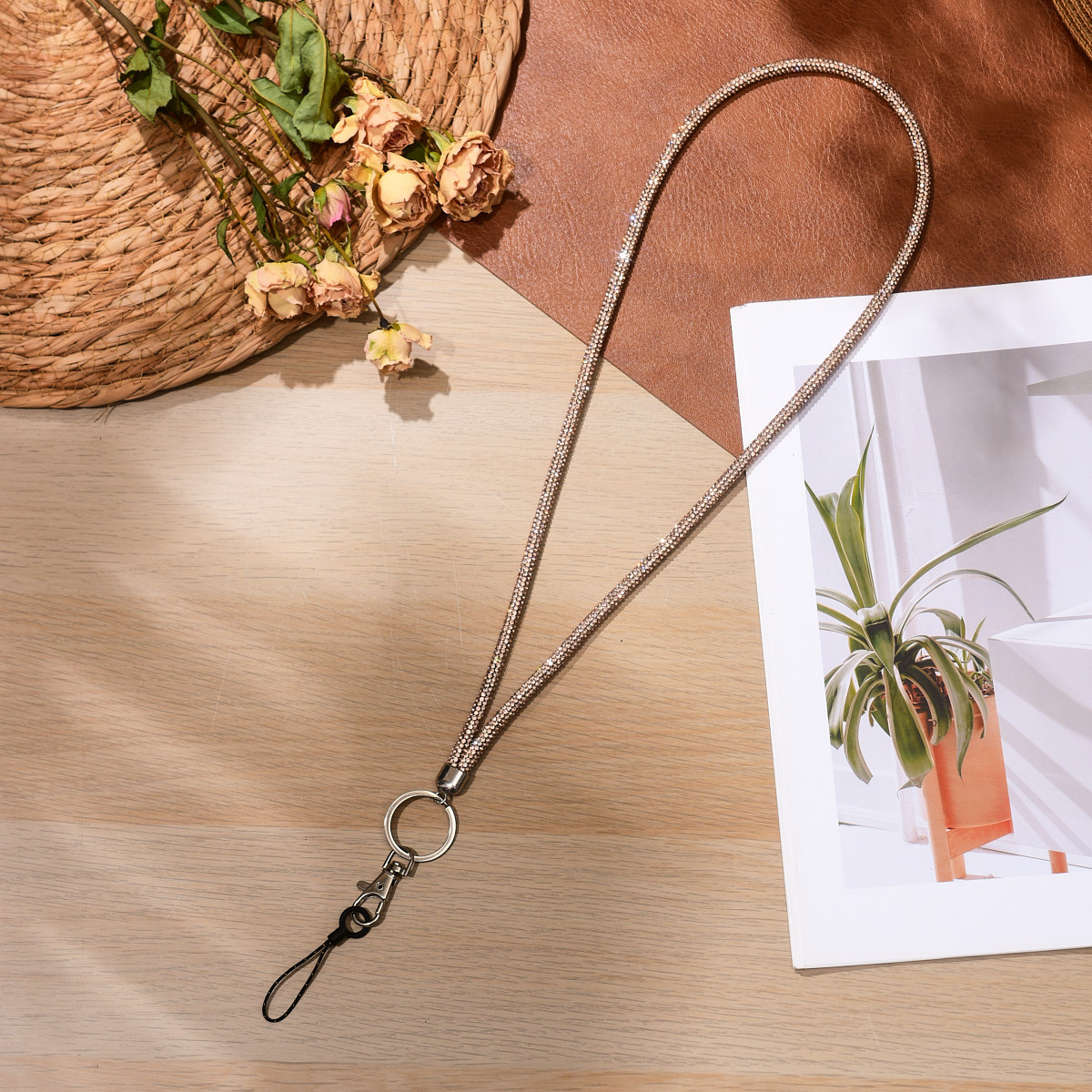 샴페인 - 풀 다이아몬드 행잉 체인 + 랍스터 걸쇠 + 슬링 - 행잉 넥 스타일