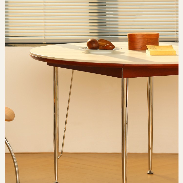 Mesa de comedor de tablero de roca retro apartamento pequeño comedor de madera maciza hogar mesa redonda patas de metal 2024 nuevo lujo ligero sensación de alta gama