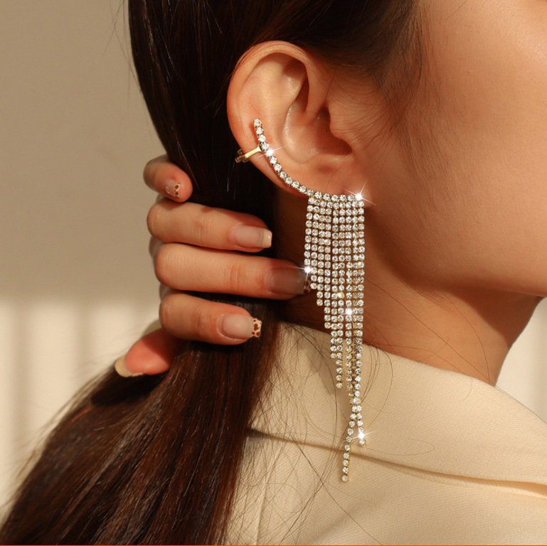 1 Pair Luxurious Tassel Alloy Plating Rhinestones Women's Drop Earrings display picture 2