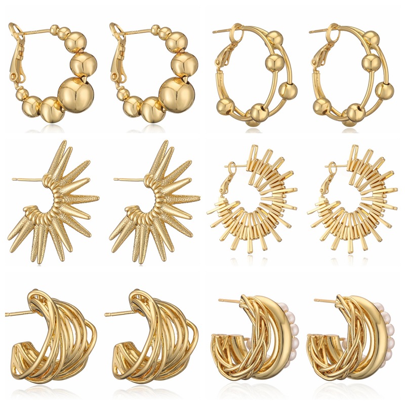 Oro verdadero electroplacado oro en forma de C pendientes de orejas metálicas simples estilo de alta moda pendientes geométricos retro