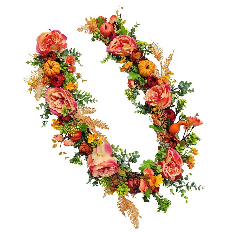 亚马逊爆款牡丹花南瓜花环万圣节门牌庭院装饰丰收节花环厂家批发|undefined