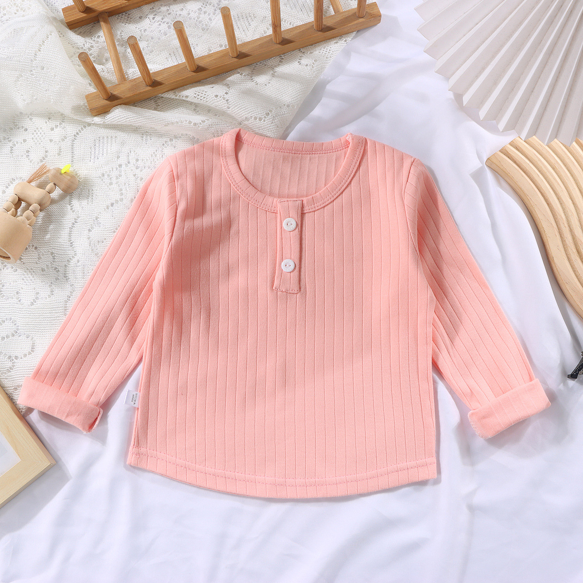 Children's pure cotton spring and autumn long-sleeved base shirt, thin style, girl's solid color top, toddler Korean style round neck irregular T-shirt