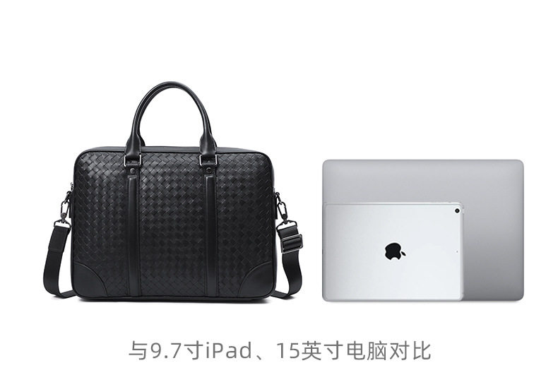 Túi xách tay nam da bò thật đan thủ công, túi đeo chéo một vai kiêm túi đựng laptop 39×7,5×28 cm — Màu đen chi tiết 12