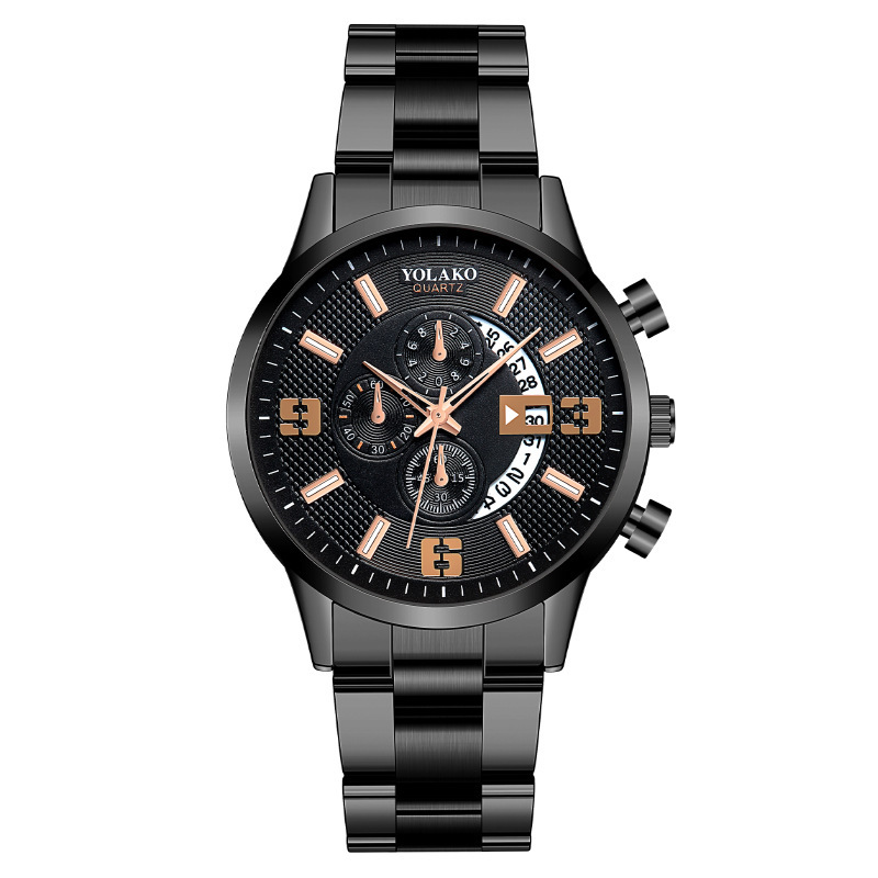 montre homme numérique à trois yeux avec calendrier tendance montre homme en acier inoxydable montre ceinture en acier_voghion.com