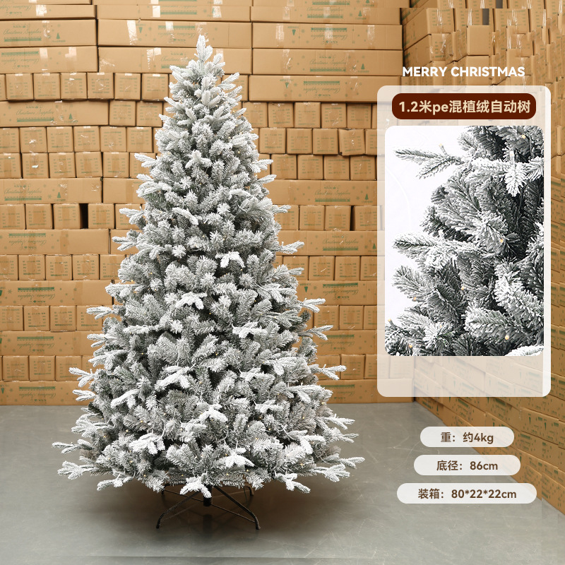 Nuevo árbol de Navidad pe blanco transfronterizo flocado árbol automático de nieve gran decoración de Navidad decoración de decoración