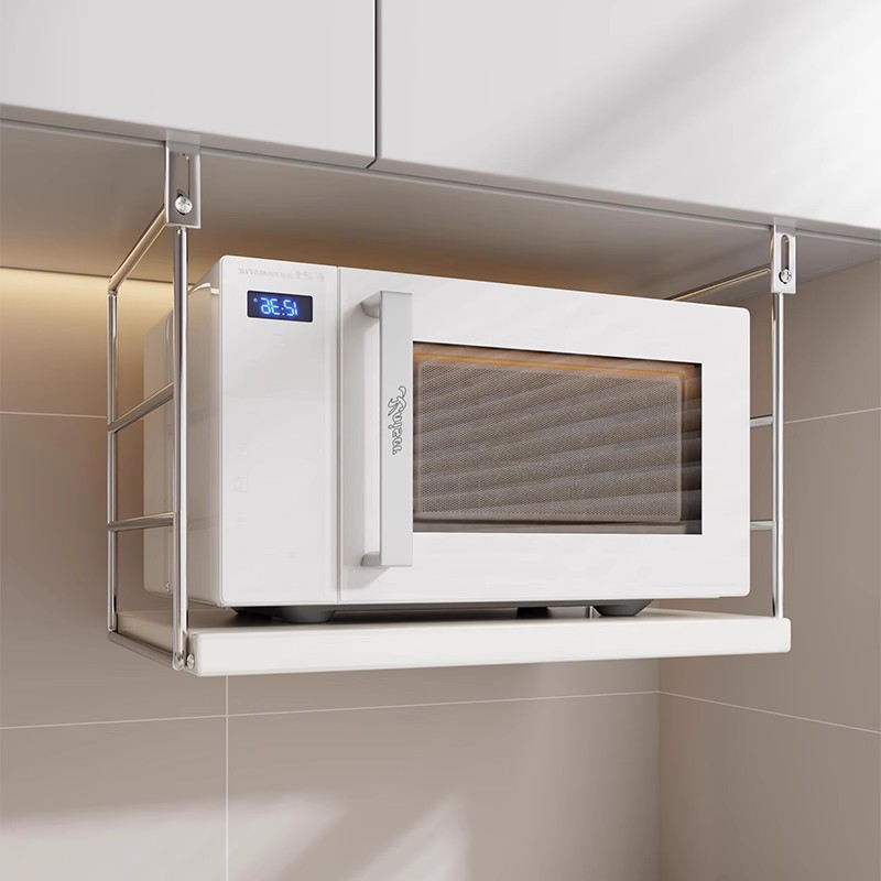 주방 전자레인지 수납 선반, 오븐 에어프라이어용 펀치 없는 걸이형 브래킷, 다기능 수납 선반