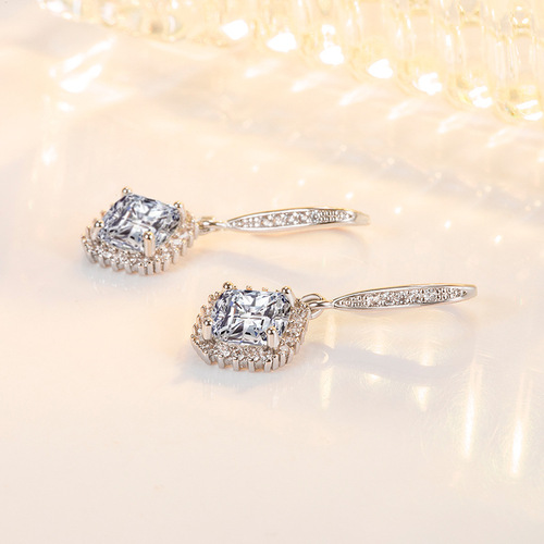 Amazon fashion high-end square zircon ear hooks for women cross-border best selling diamond zircon earrings ear hooks wholesale