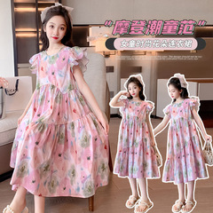 女童連衣裙夏裝2024新款大童女孩夏季裙子洋氣時髦兒童夏款公主裙
