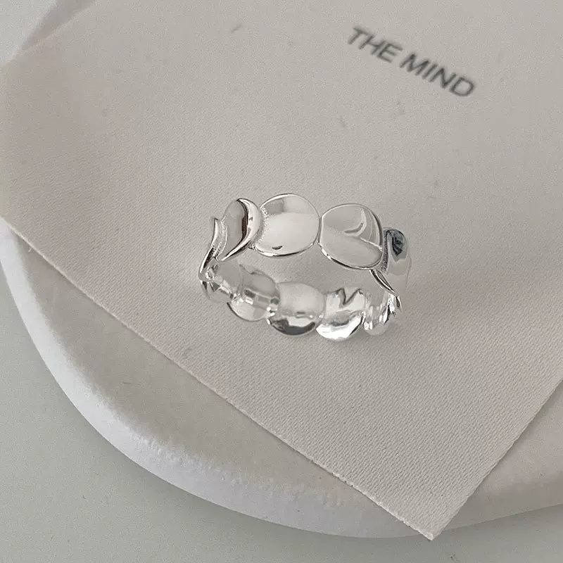 S999足银拼接圆片鱼鳞片戒指韩版新款简约小众设计高级感指环女款