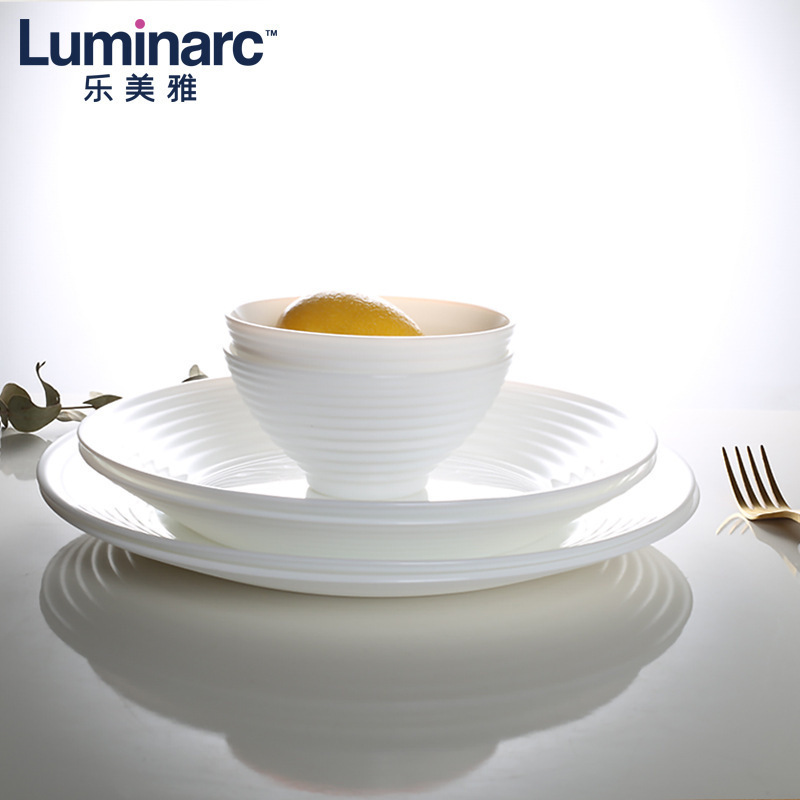 Le Meiya Peno Threaded White Jade Tempered Glass Tableware Rice Bowl Noodle Bowl Soup Bowl Fish Dish Plate Home Nordic Style