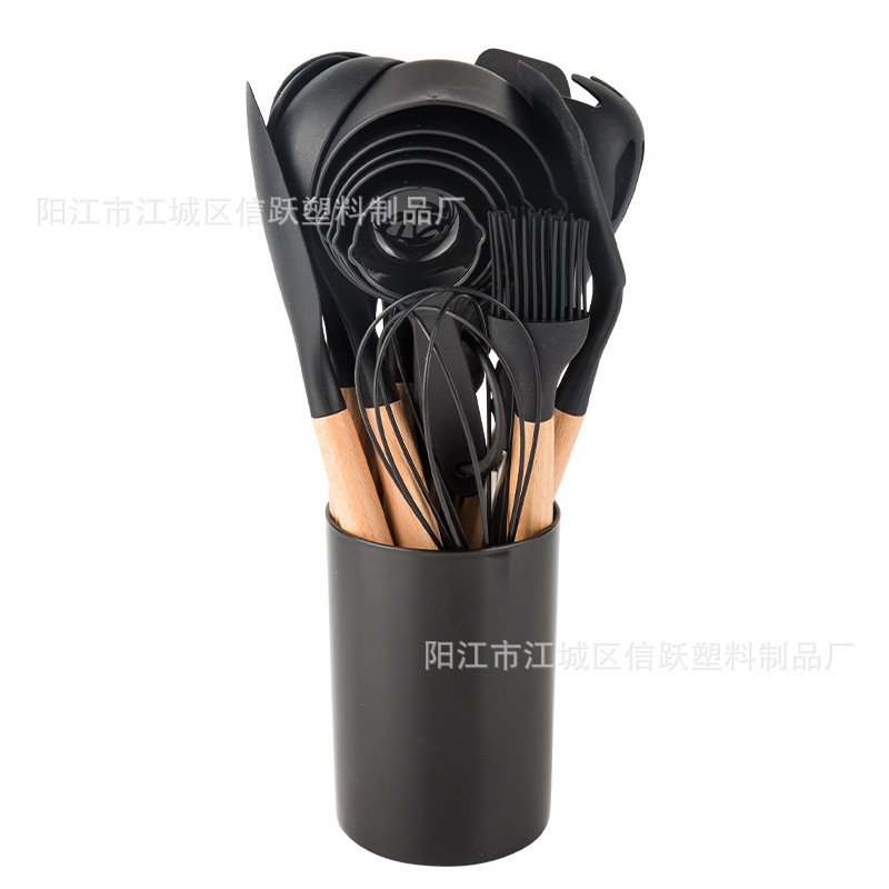 Fábrica directa de suministro transfronterizo mango de madera silicona cocina 33 piezas conjuntos de utensilios de cocina domésticos de cocina