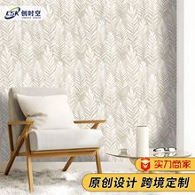 ins风墙纸卧室自沾热带植物棕榈叶子壁纸米白色贴纸墙布wallpaper