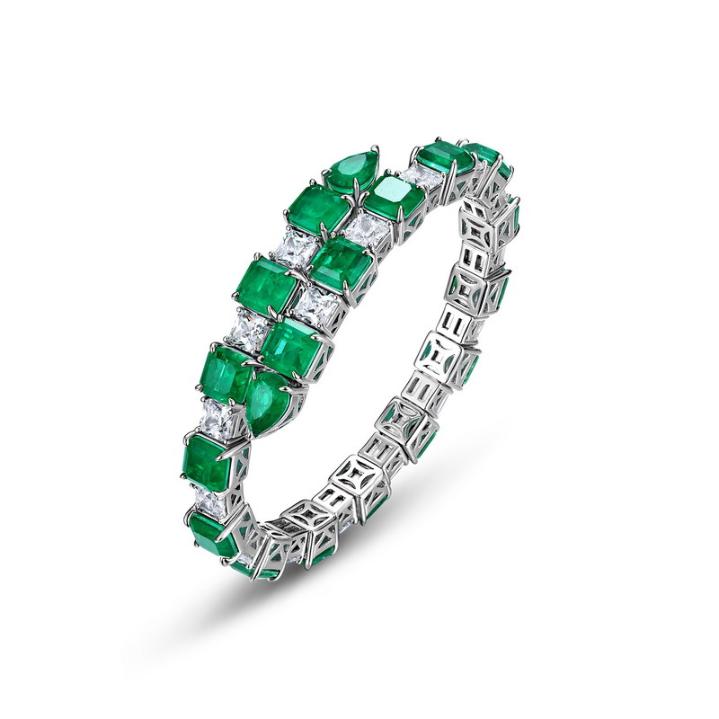 Nuevo estilo transfronterizo de lujo ligero, industria pesada, pulsera de tesoro verde sintético femenino S925, joyería de tesoro de color sintético con incrustaciones de plata, atmósfera europea y americana
