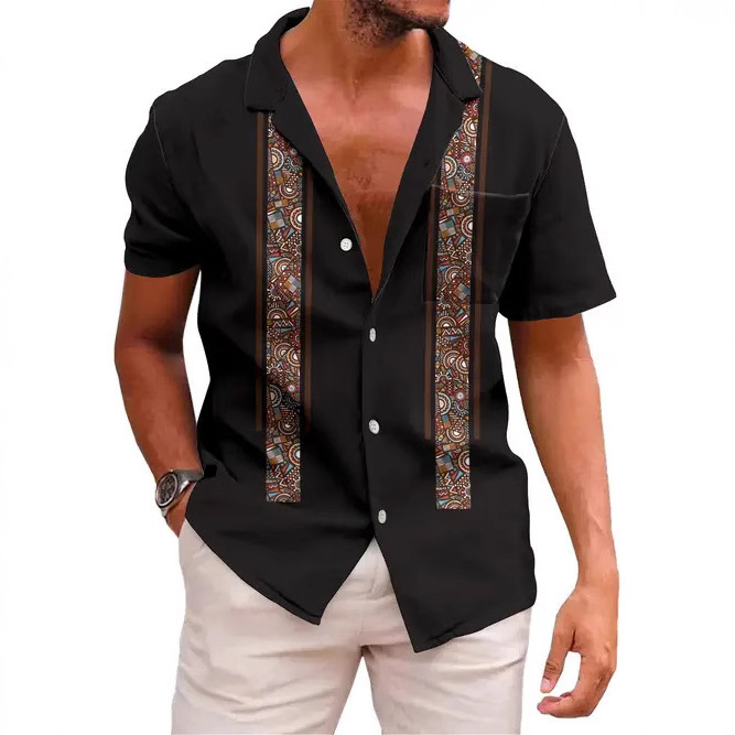 Cross-border Mexico Men's Shirt European and American Fashion Hot Selling Fun Beach Shirt Holiday Hawaii Button Short Sleeve