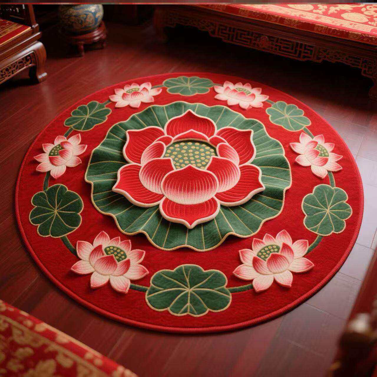 Nueva alfombra de sala de estar de loto chino, alfombra de mesa de té familiar de gran área, alfombra de cama de dormitorio fácil de cuidar