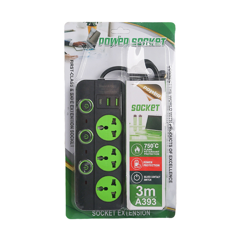 Embalaje de blister 2USB + 1Type-C interfaz árabe shell negro shell blanco estándar británico estándar europeo estándar americano