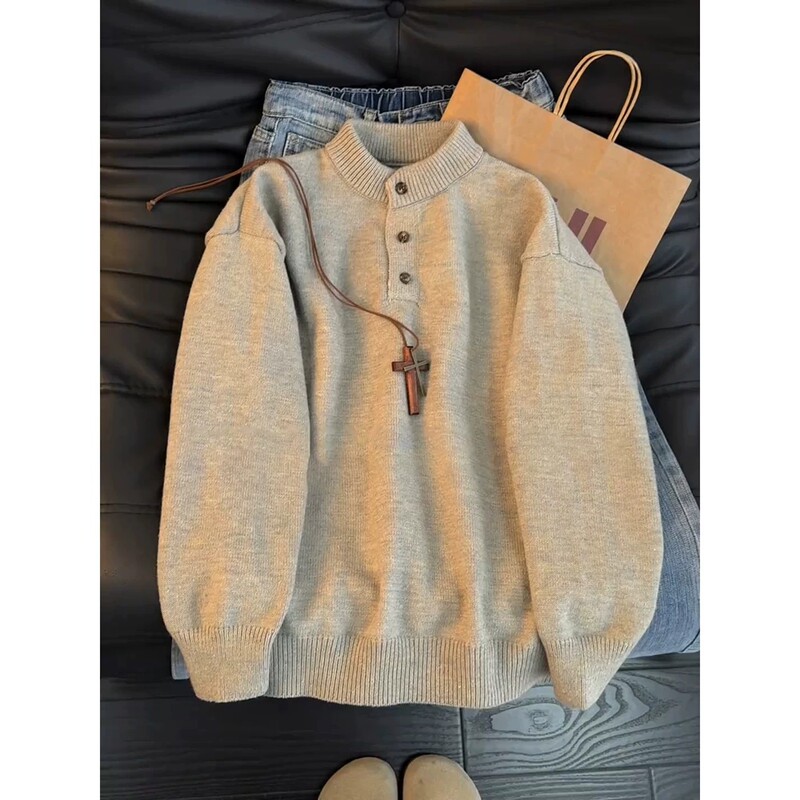 American Retro Henry Collar Sweater for Men, High-End Autumn and Winter Thickened Knitwear, Suitable for Layering or Wearing Alone American Retro Henry Collar Sweater for Men, High-End Autumn and Winter Thickened Knitwear, Suitable for Layering or Wearing Alone