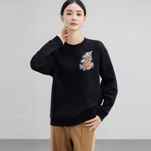 Embroidered Crewneck Small Goldfish Sweat Women's Spring and Autumn plus size Women's Loose Lazy Style Thickened Long-sleeved Top